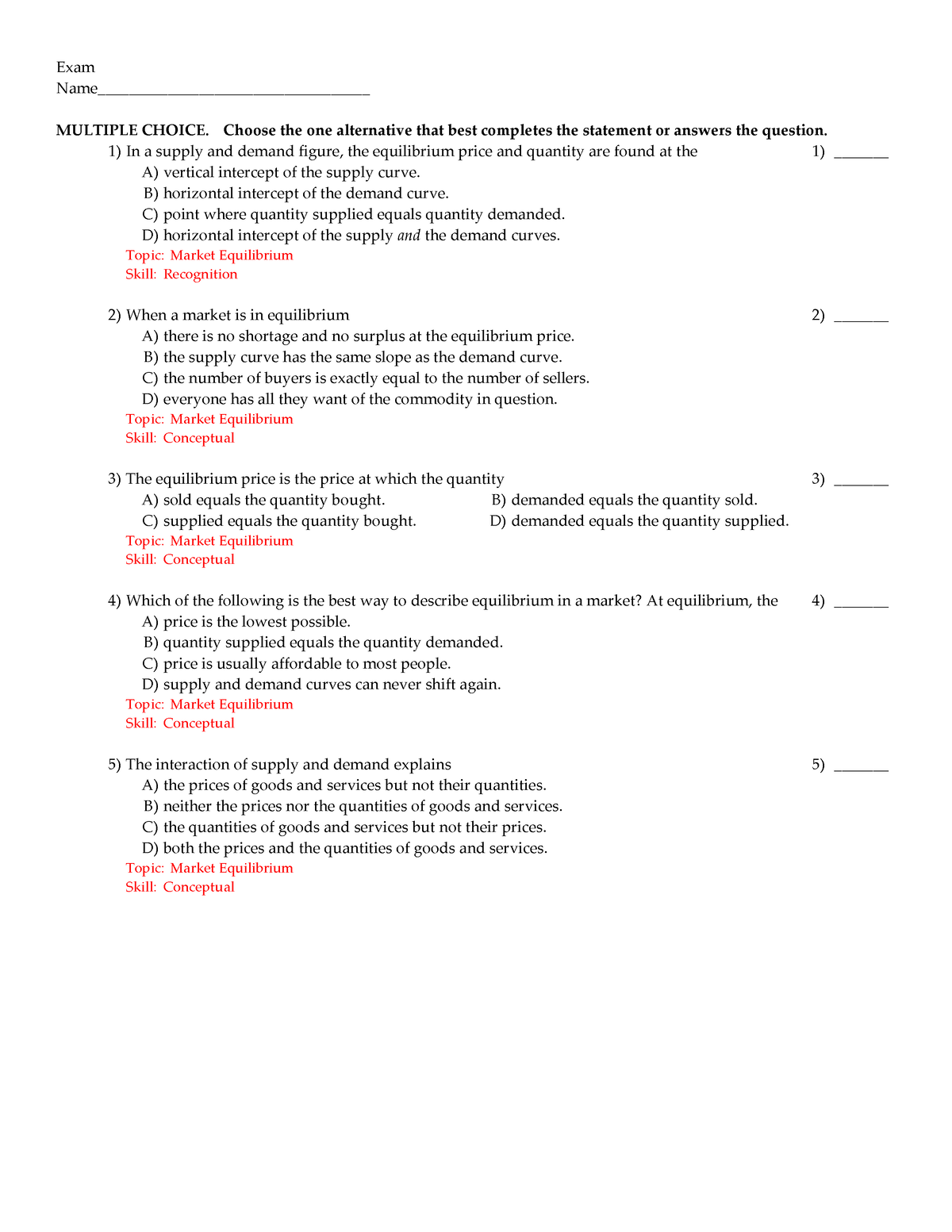 Revision market 1 - Exam Name ...