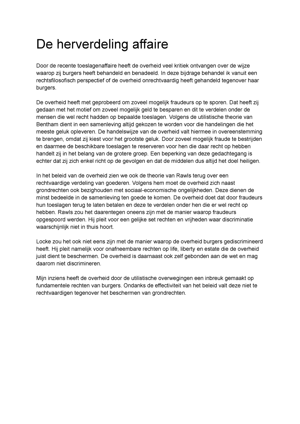 Essay Toeslagen Affaire - VOORBEELDESSAY - De Herverdeling Affaire Door ...