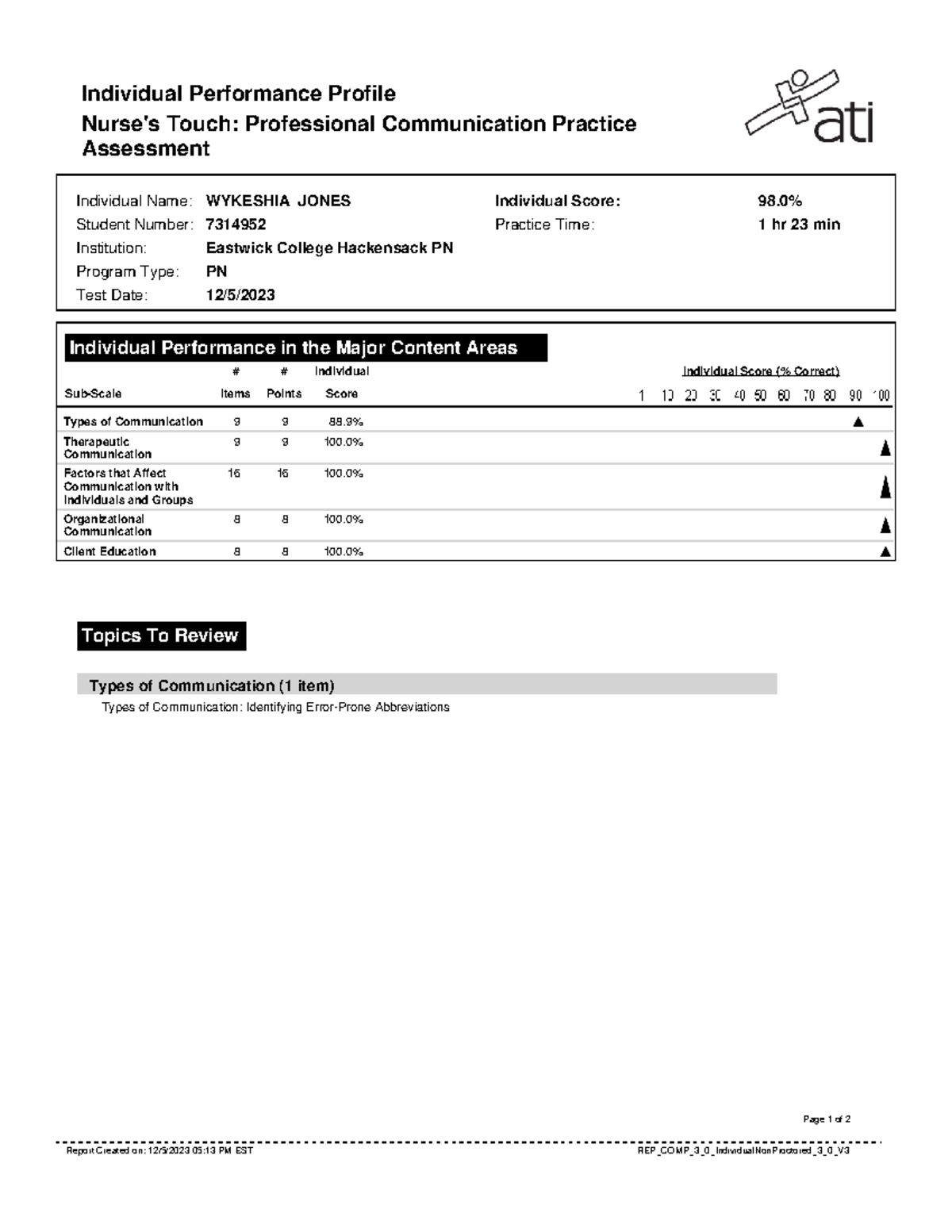 Report - study - Individual Performance Profile Nurse's Touch ...