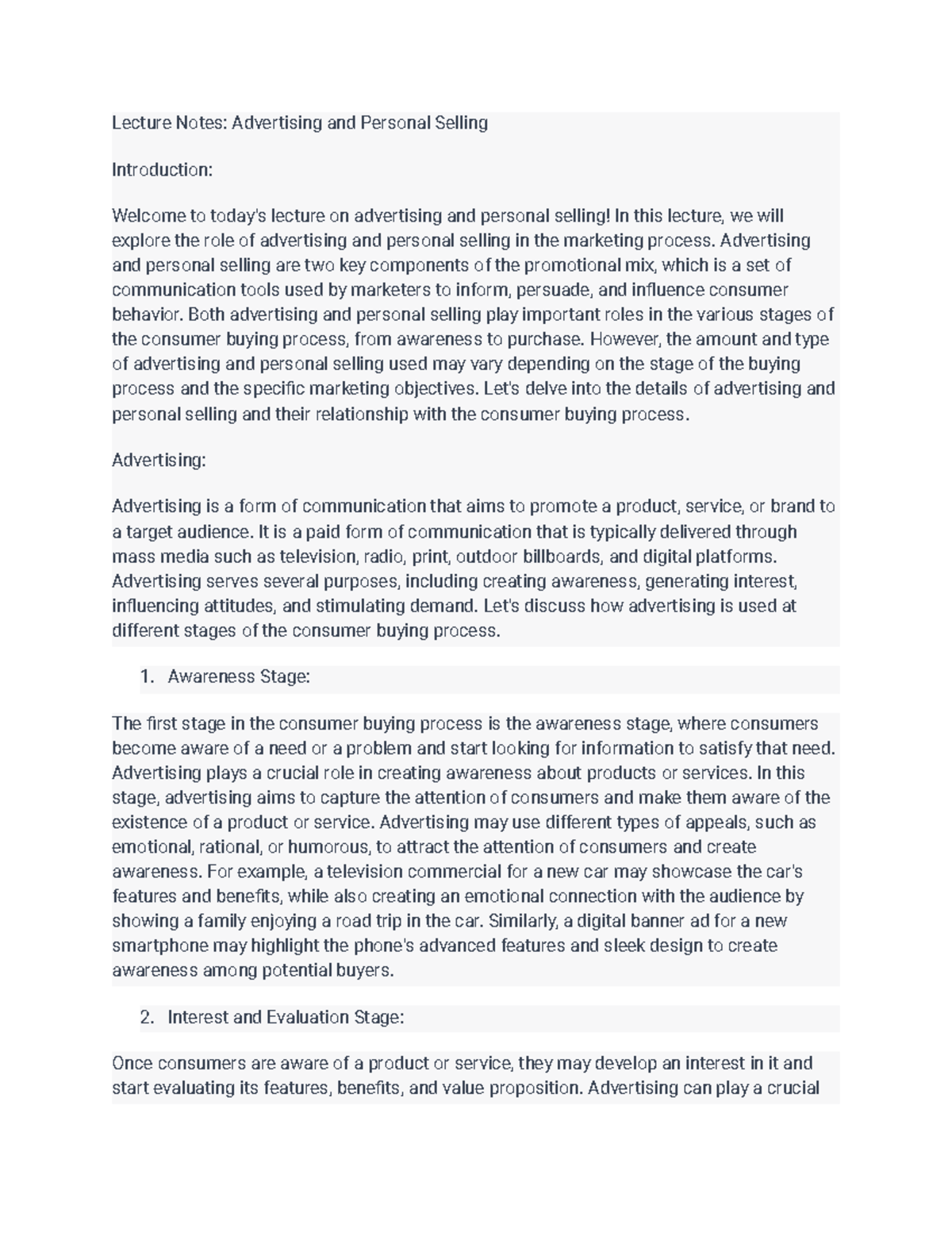 MKT2210 lecture notes 169 - Lecture Notes: Advertising and Personal ...