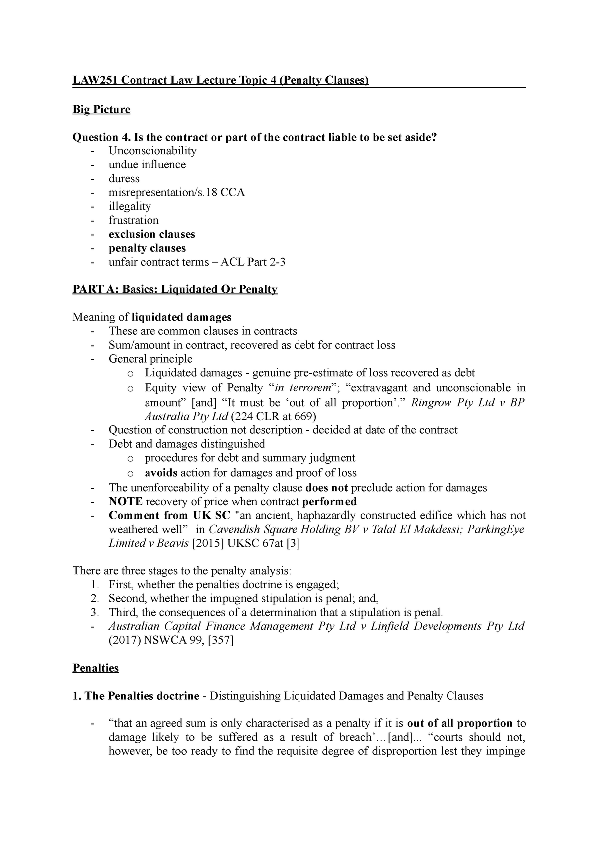 LAW251 Contract Law Lecture Topic 4 (Penalty Clauses)   Is The Contract