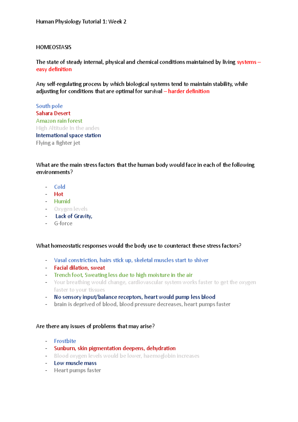 WEEK 2 - Homeostasis - Human Physiology Tutorial 1: Week 2 HOMEOSTASIS ...
