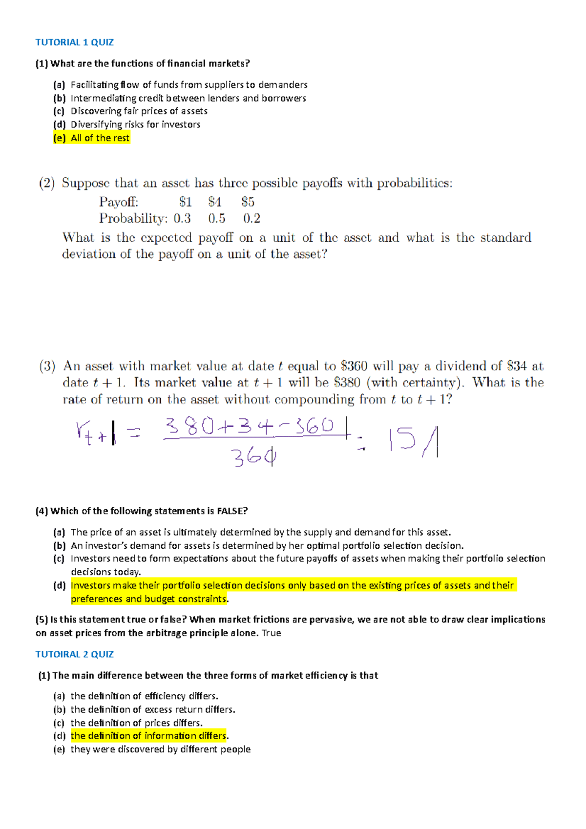 Econ Quizzes - TUTORIAL 1 QUIZ (1) What Are The Functions Of Financial ...