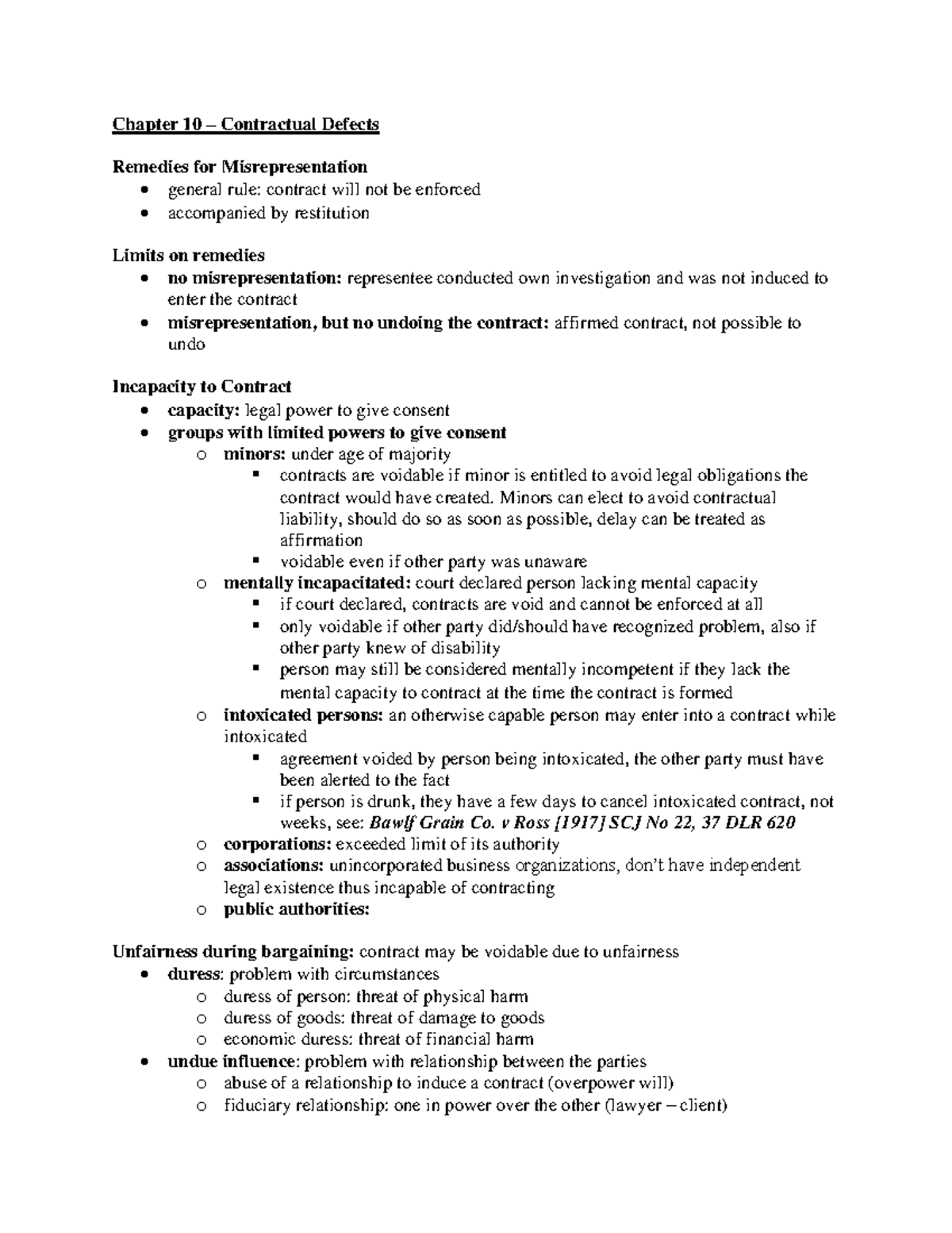 Chapter 10 Contractual Defects Chapter 10 Contractual Defects Remedies For Misrepresentation Chapter 10 Contractual Defects Chapter 10 Contractual Defects Remedies For Misrepresentation