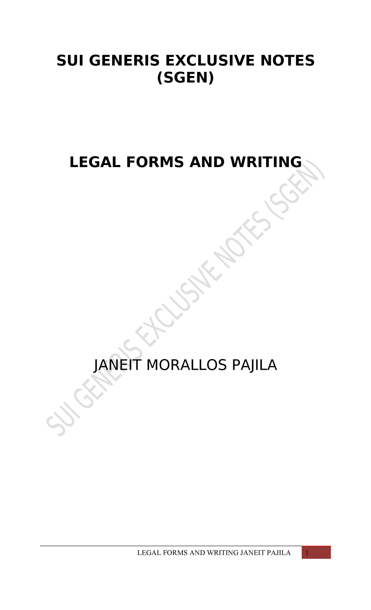 Legal Forms and Writing - SUI GENERIS EXCLUSIVE NOTES (SGEN) LEGAL ...