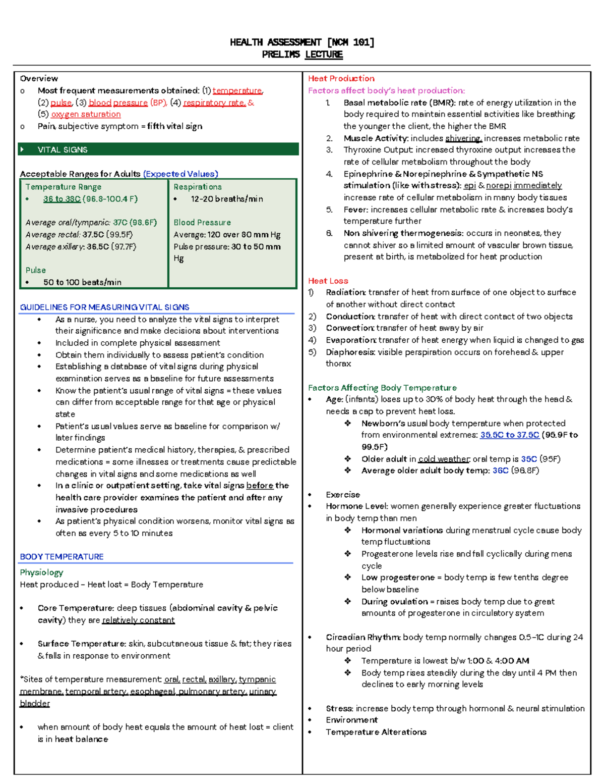 (c) 101 LEC prefinals - About Health assessment - HEALTH ASSESSMENT ...