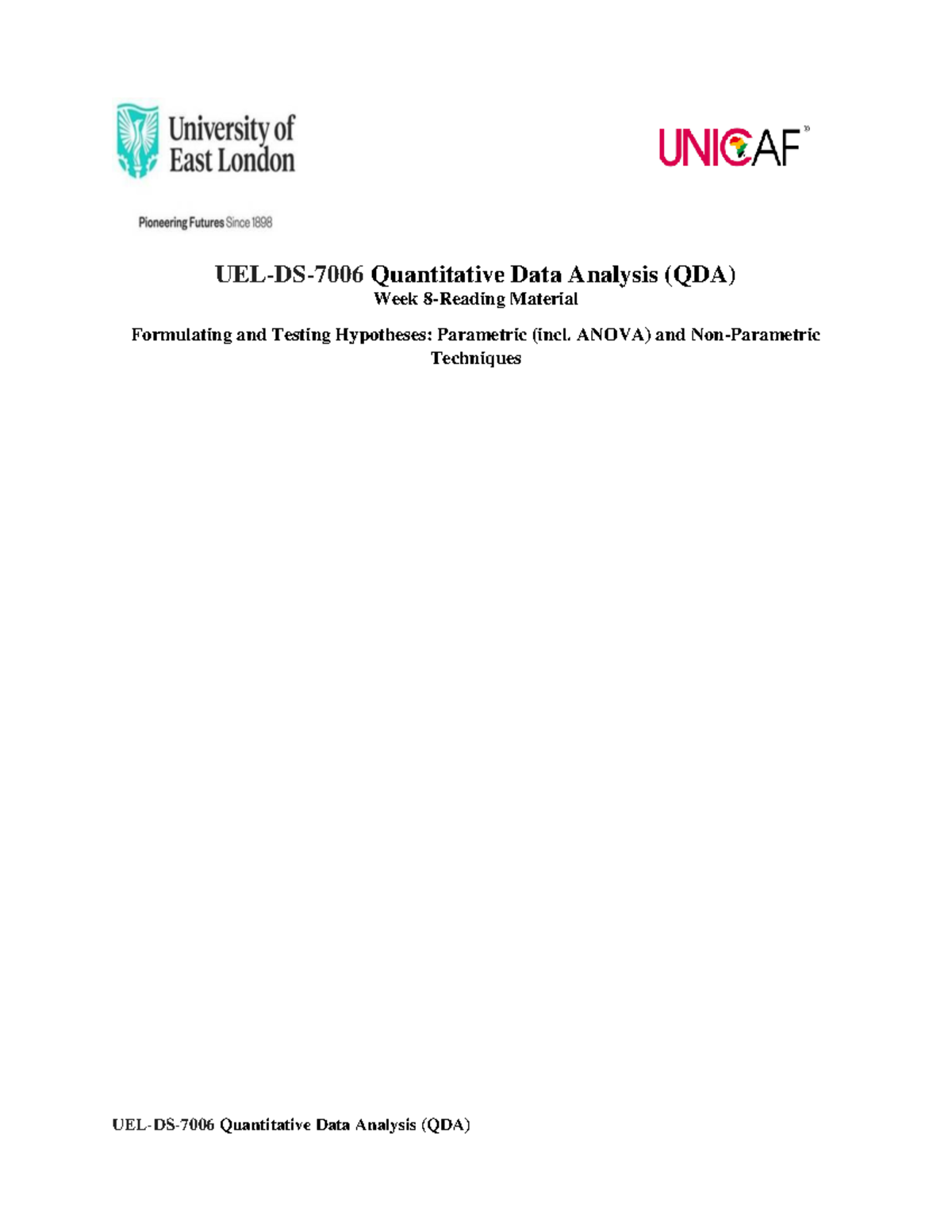 UEL-DS-7006-Reading Material-Week 8 - UEL-DS- 7006 Quantitative Data ...