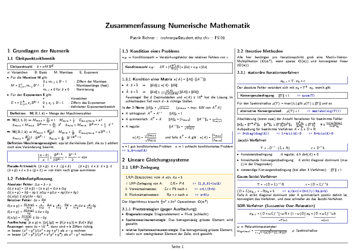 Das ist eine Numerik Zusammenfassung - Zusammenfassung Numerische ...