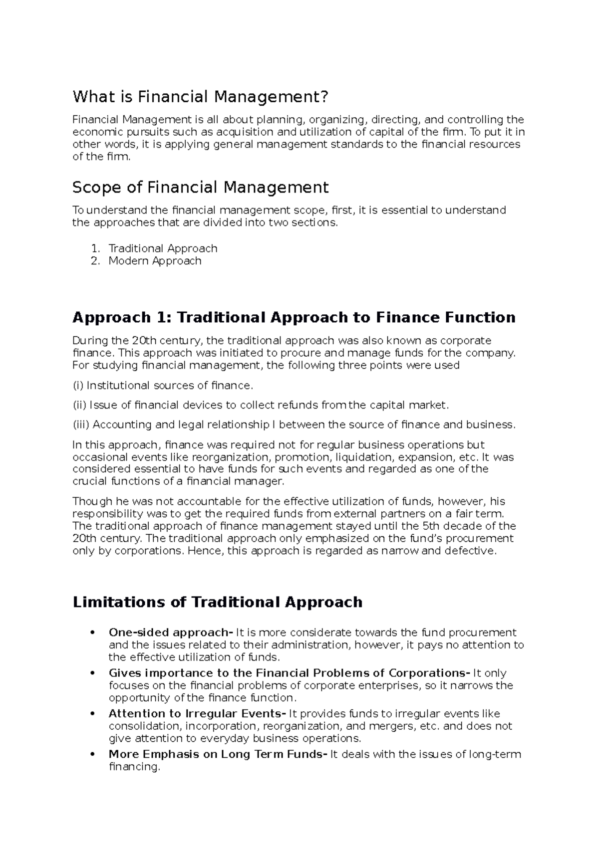 Difference Between Traditional And Modern Approach Of Financial Management Pdf