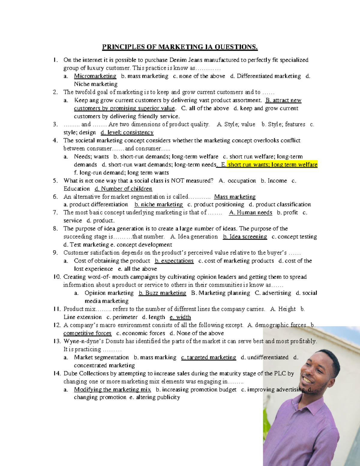 Principles of marketing IA and past questions bafal Copy PRINCIPLES