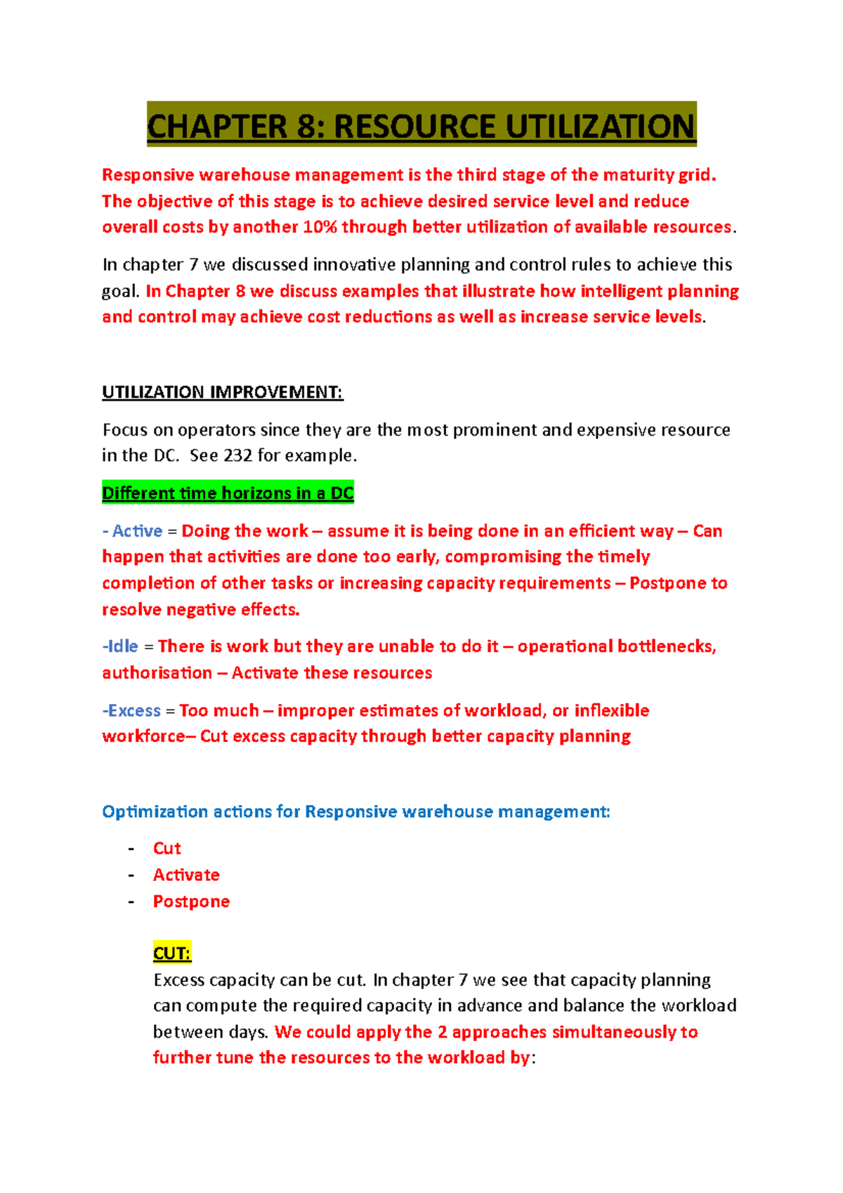 Chapter 8 Understanding warehouse resources supply chain CHAPTER 8