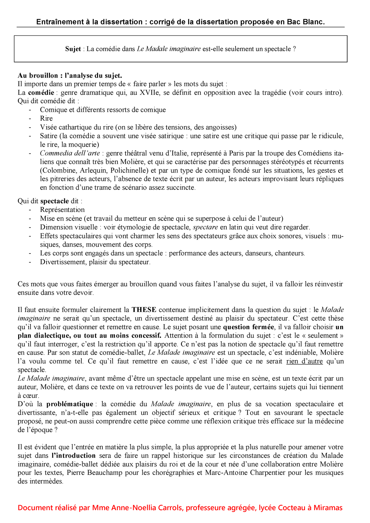 dissertation bac francais moliere