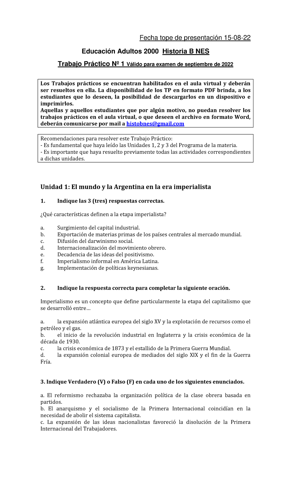 Historia B TP1 - Sept2022 - Fecha Tope De Presentación 15-08- Educación ...