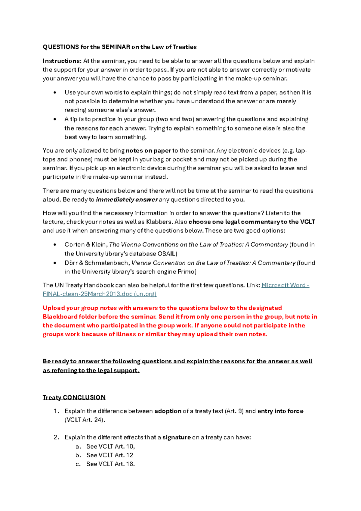 Sem Law of treaties - dsdsd - QUESTIONS for the SEMINAR on the Law of ...