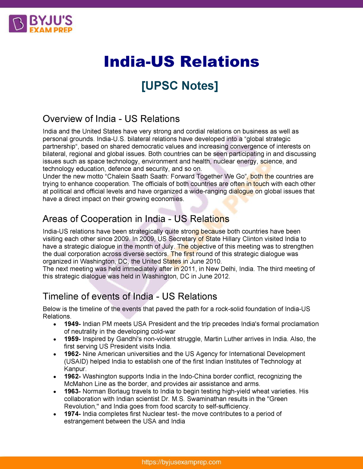 India Us Relations Upsc Notes 58 - India-US Relations [UPSC Notes ...