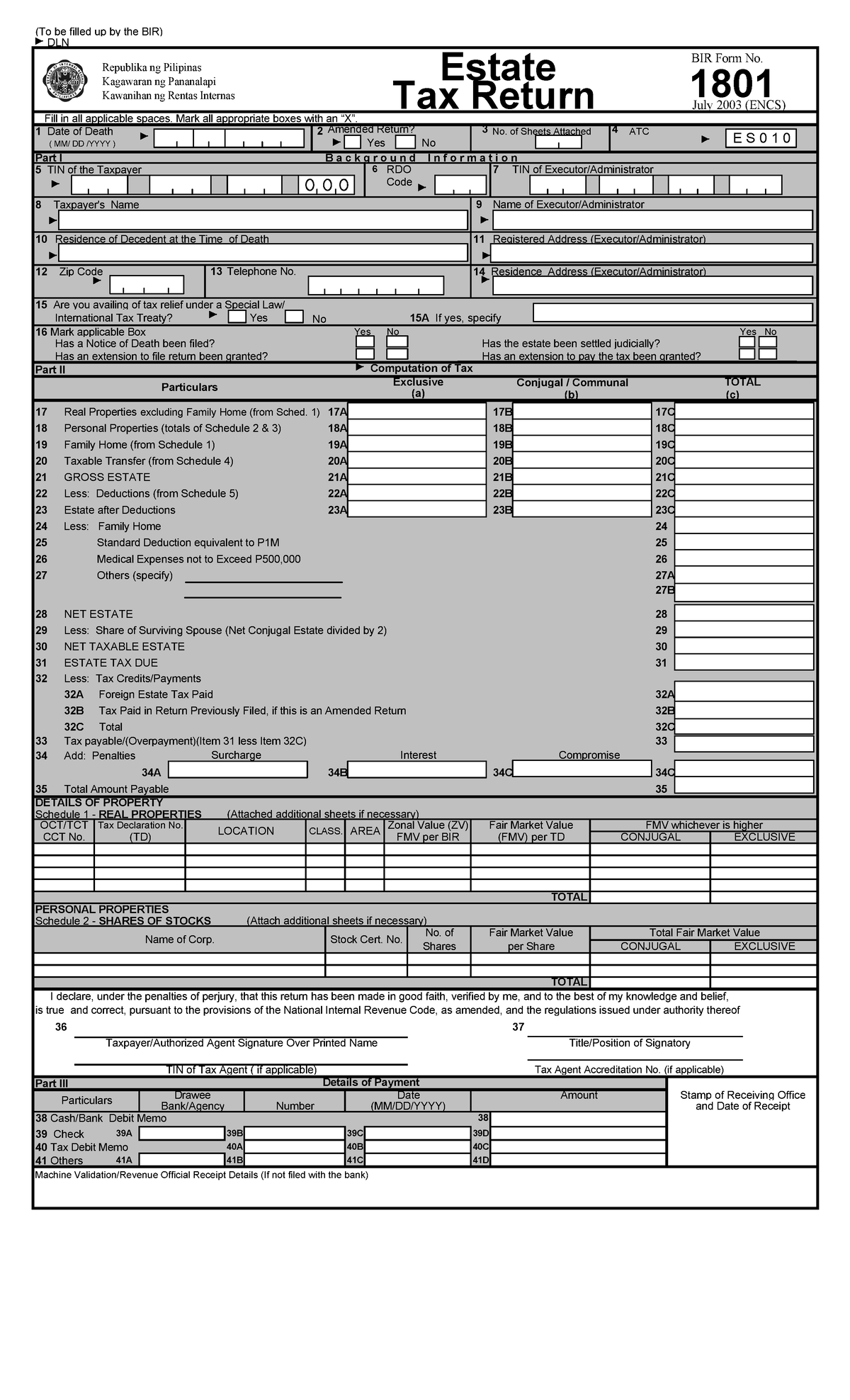 Bir Requirements For Estate Tax