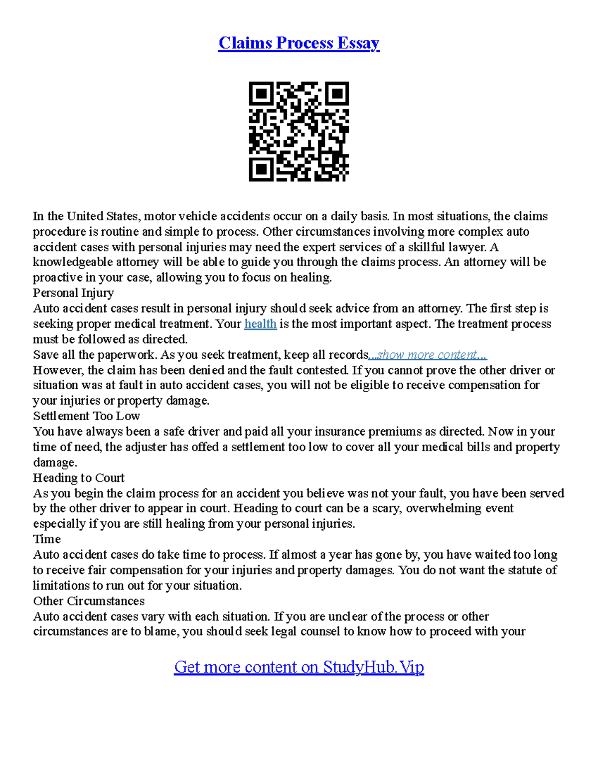Claim Essay Example - Claims Process Essay In the United States, motor ...