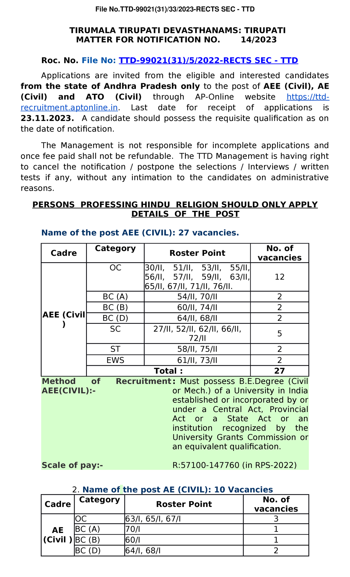 Ttder-Web Notification copy - TIRUMALA TIRUPATI DEVASTHANAMS: TIRUPATI ...