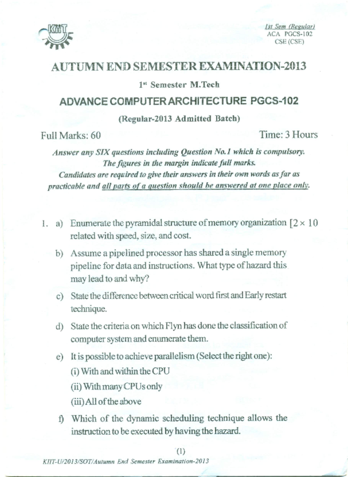 HPCA3 Question papers Computer Science and Engineering Studocu