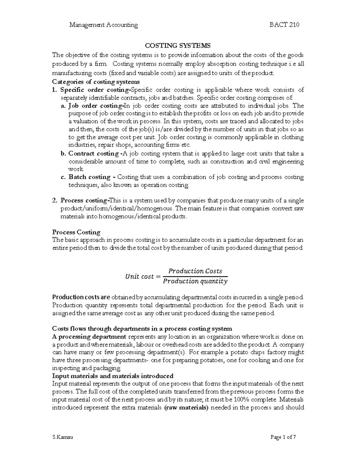 Management accounting concept of Costing Systems - COSTING SYSTEMS The ...