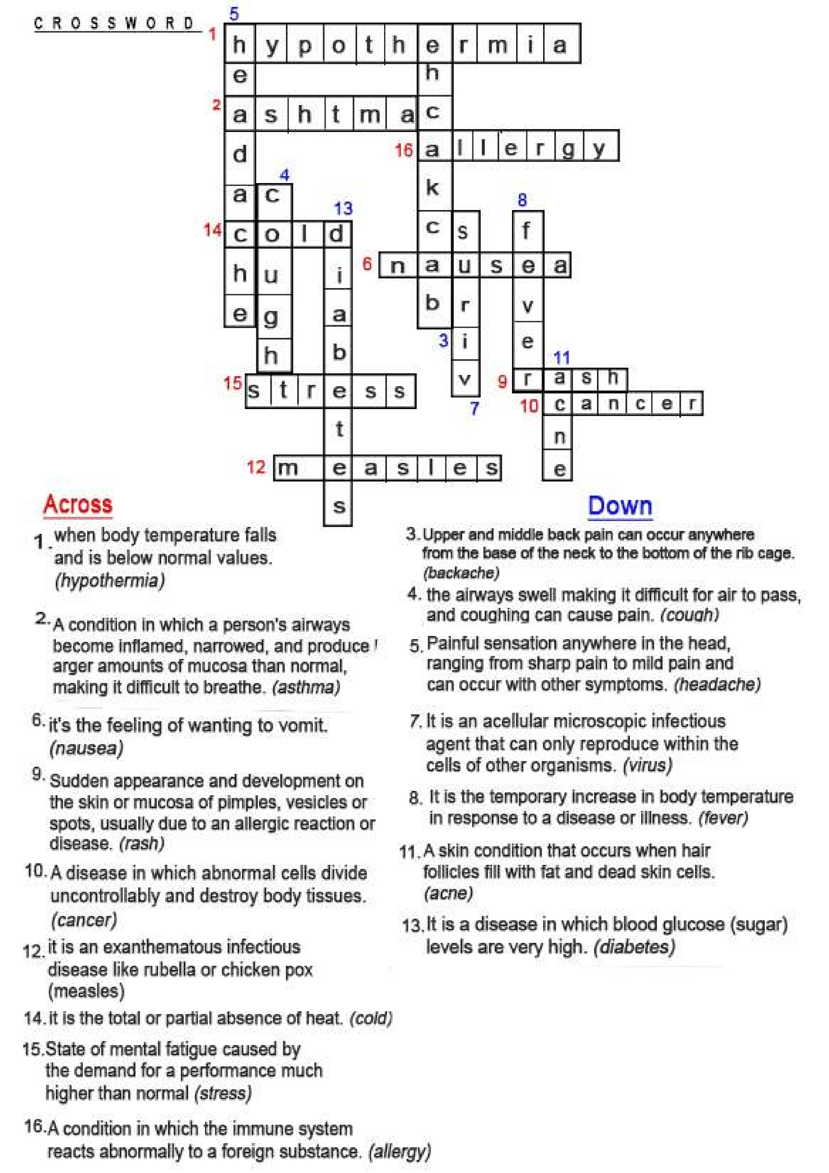 DISEASES CROSSWORD Ingles Tecnico Studocu