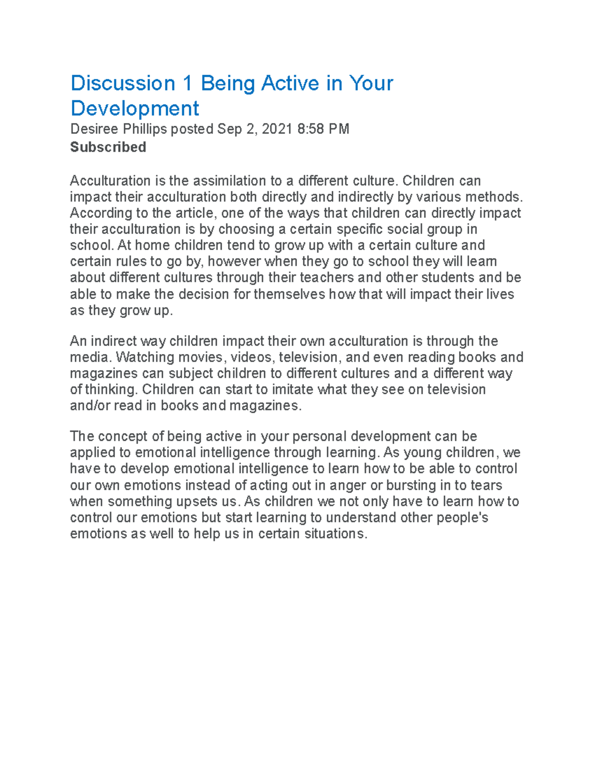 Discussion 1 Being Active in Your Development - Discussion 1 Being ...
