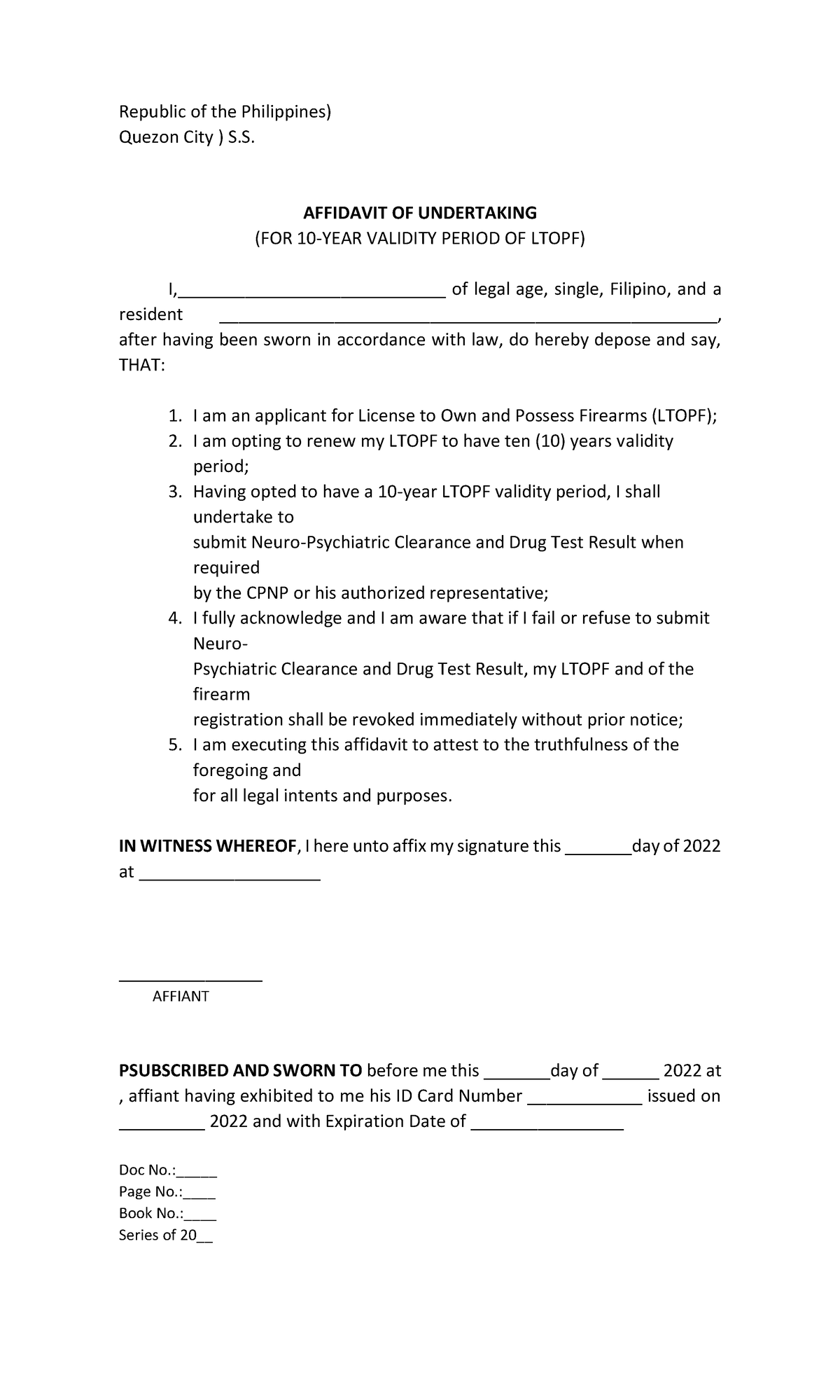 Affidavit-of-Undertaking 10 yrs - Republic of the Philippines) Quezon ...