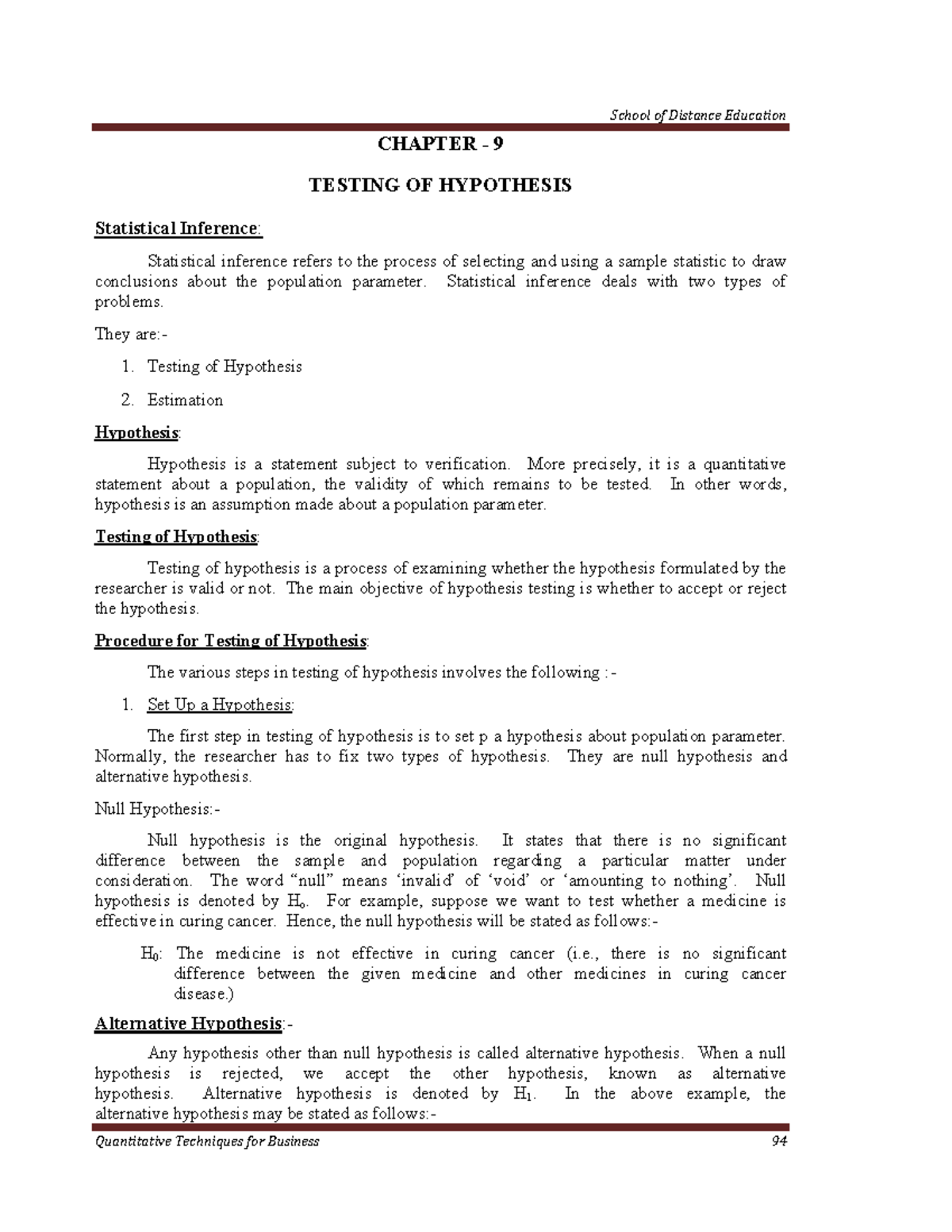 chapter-9-testing-of-hypothesis-chapter-9-testing-of-hypothesis