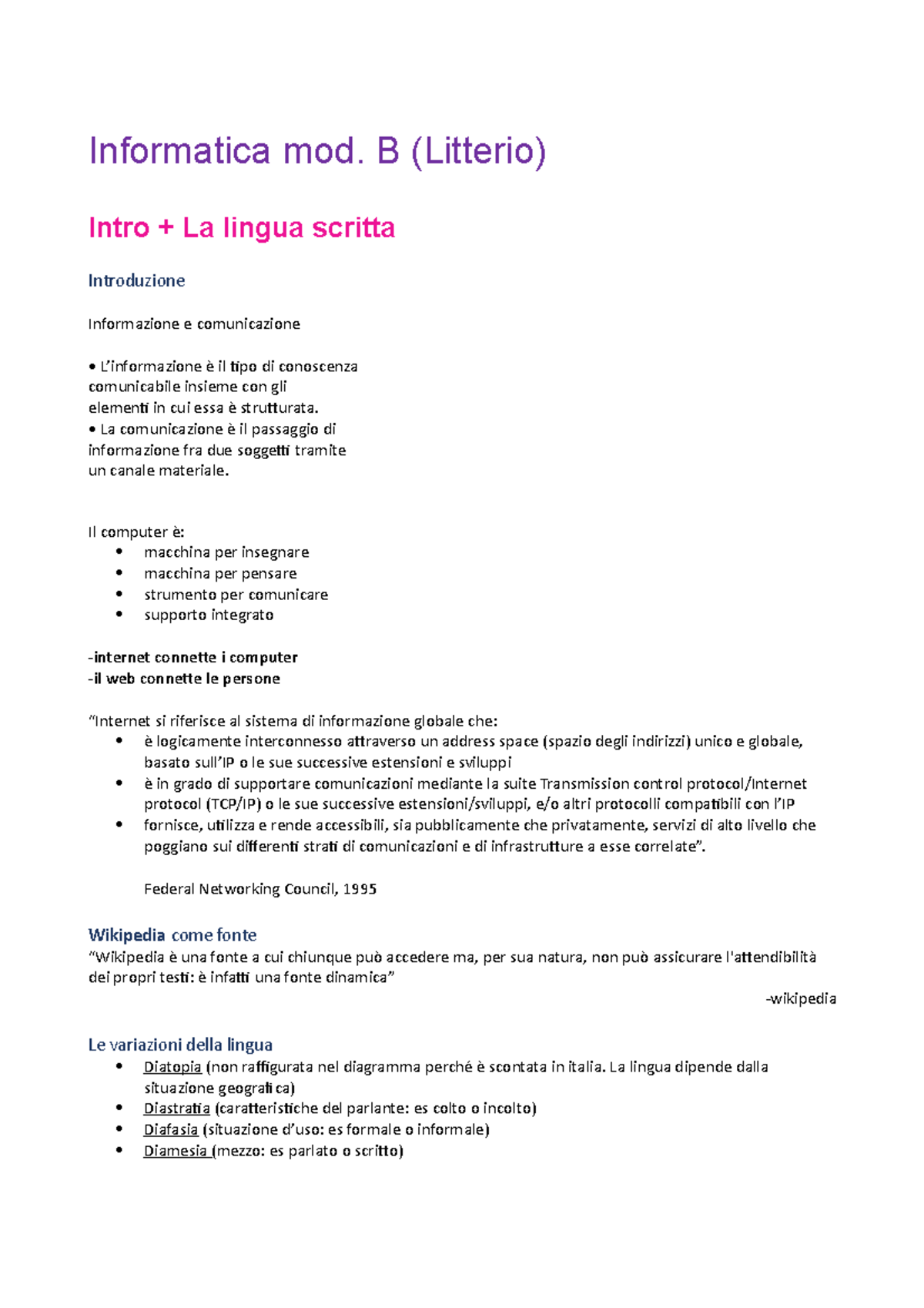 Informatica mod b - Modulo B con la professoressa Ricotta - Informatica ...