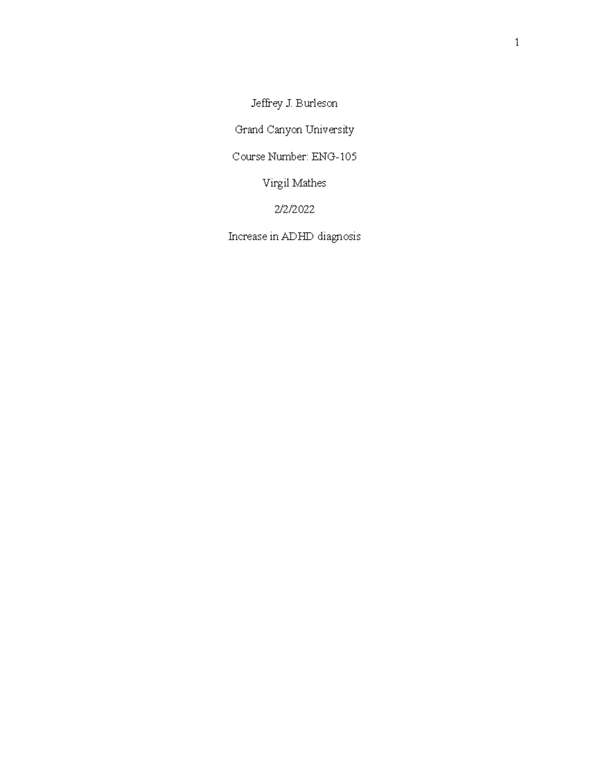 ADHD Diagnosis trend - Jeffrey J. Burleson Grand Canyon University ...