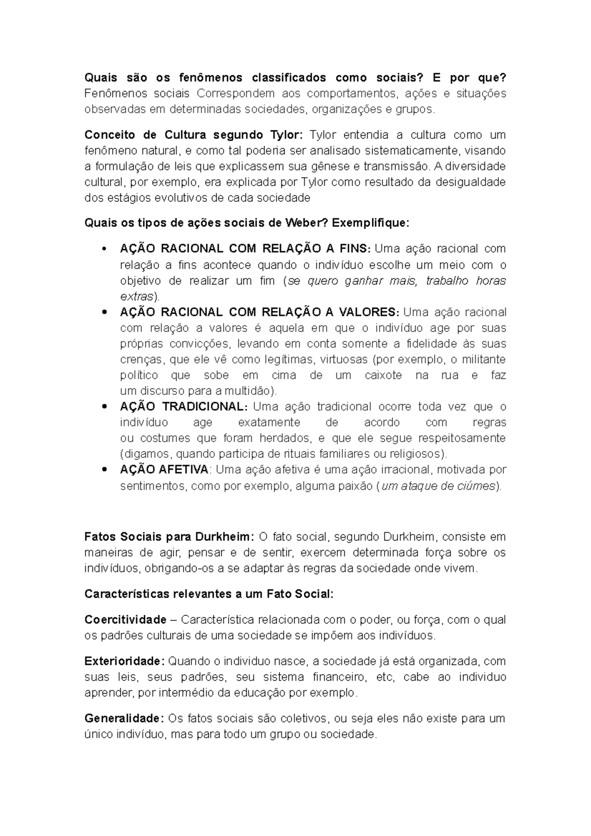 Resumo Av2 Fundamentos das Ciências Sociais - Quais são os fenômenos ...