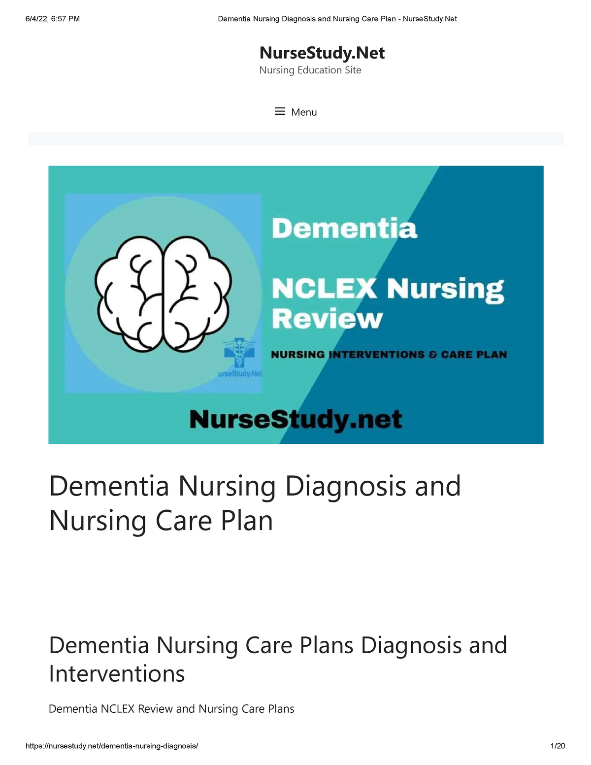 nursing research topics dementia