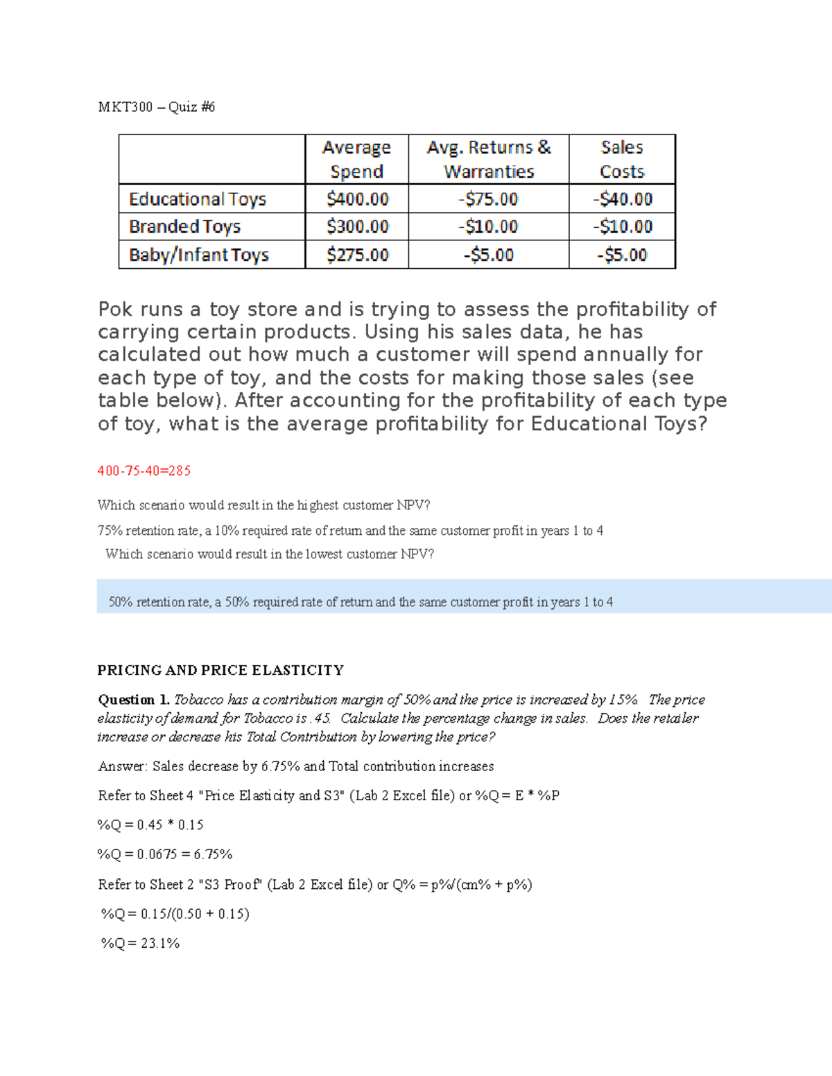 Mkt300 Metrics Cheat - Lecture Notes 1,2,3,4,5 - MKT300 – Quiz # Pok ...