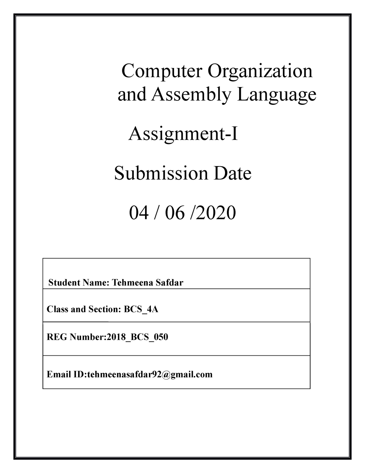 computer architecture assignments