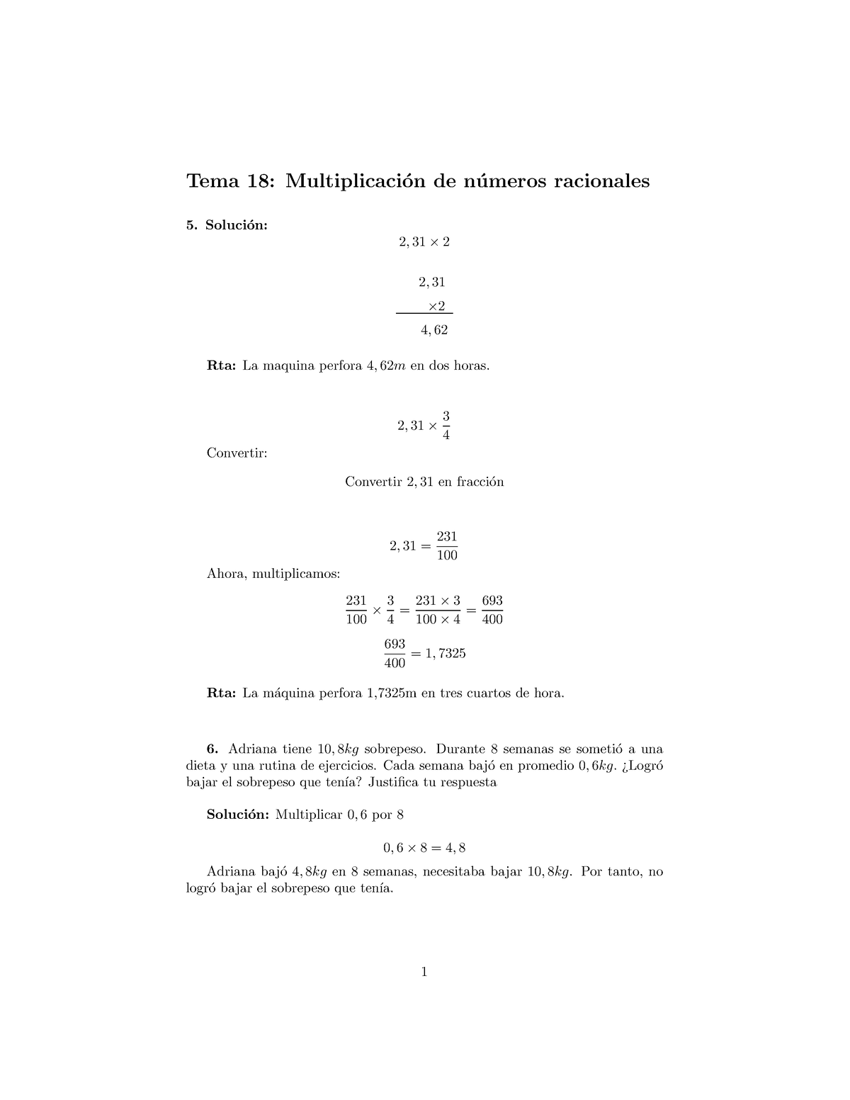 Ejercicios Nivelaci N - Tema 18: Multiplicaci ́on De N ́umeros ...