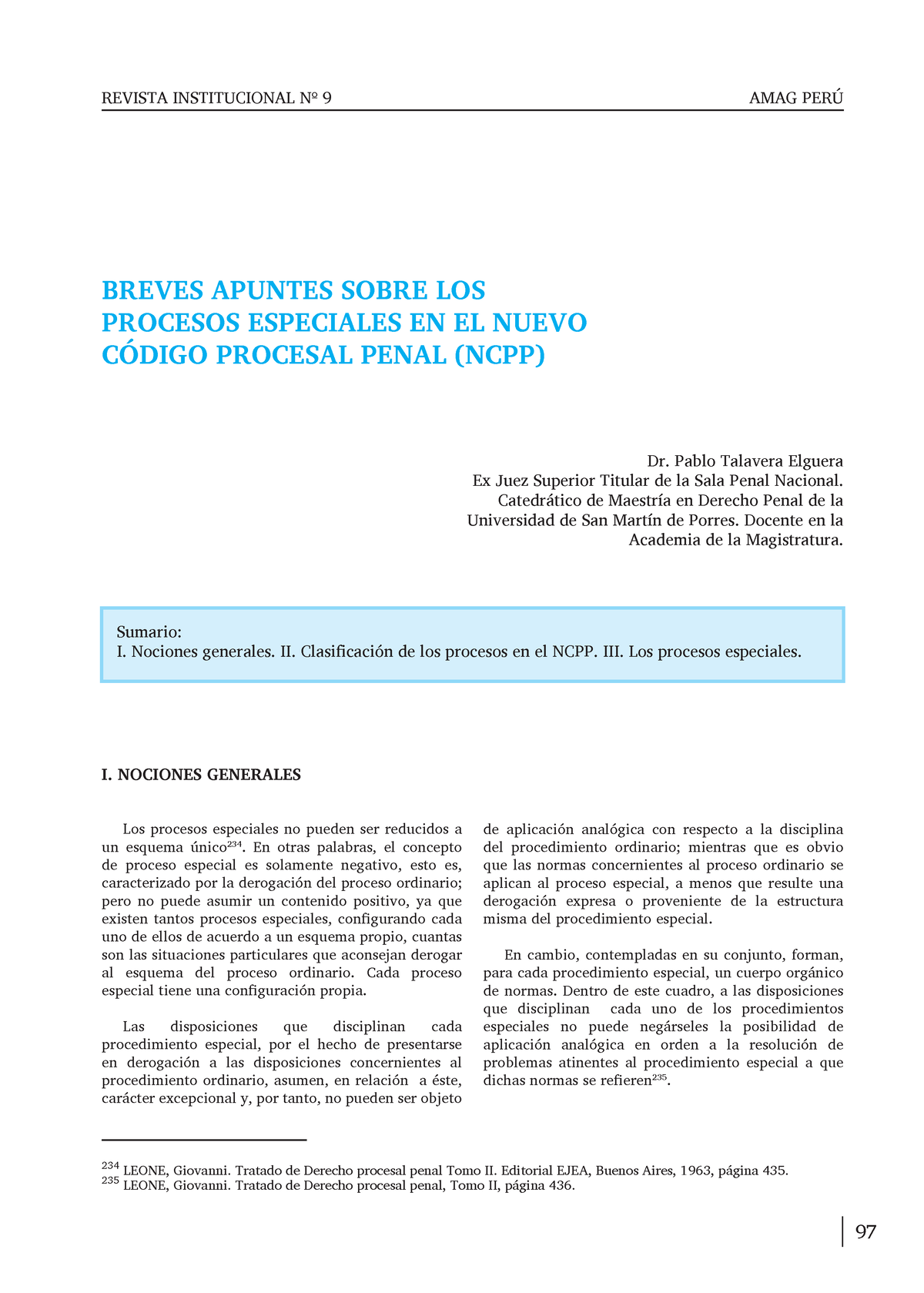 Breves Apuntes Sobre Procesos Especiales Ncpp Revista Institucional N Amag Per Breves