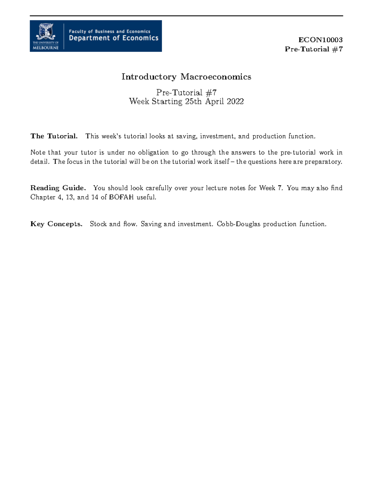 Pre tutorial 7 solutions - ECON Pre-Tutorial # Introductory ...