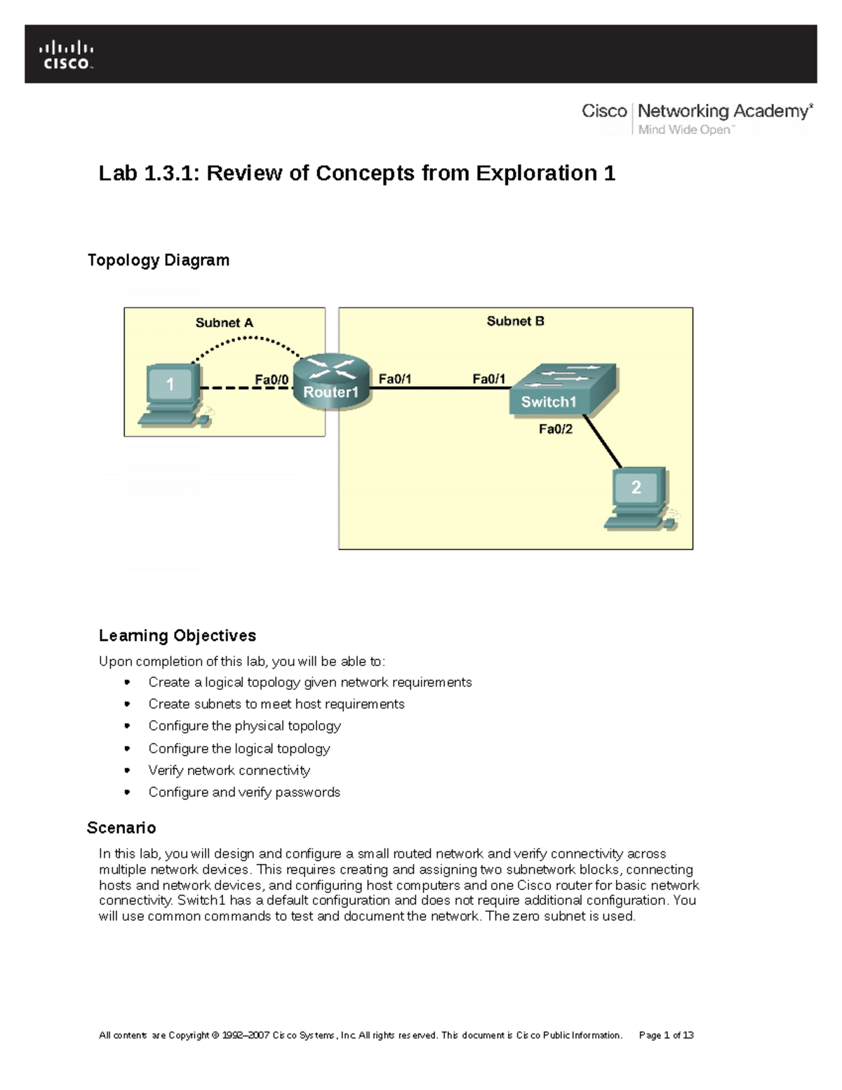 Lab 1.doc resolucion de redes en packet tracer Lab 1.3 Review of