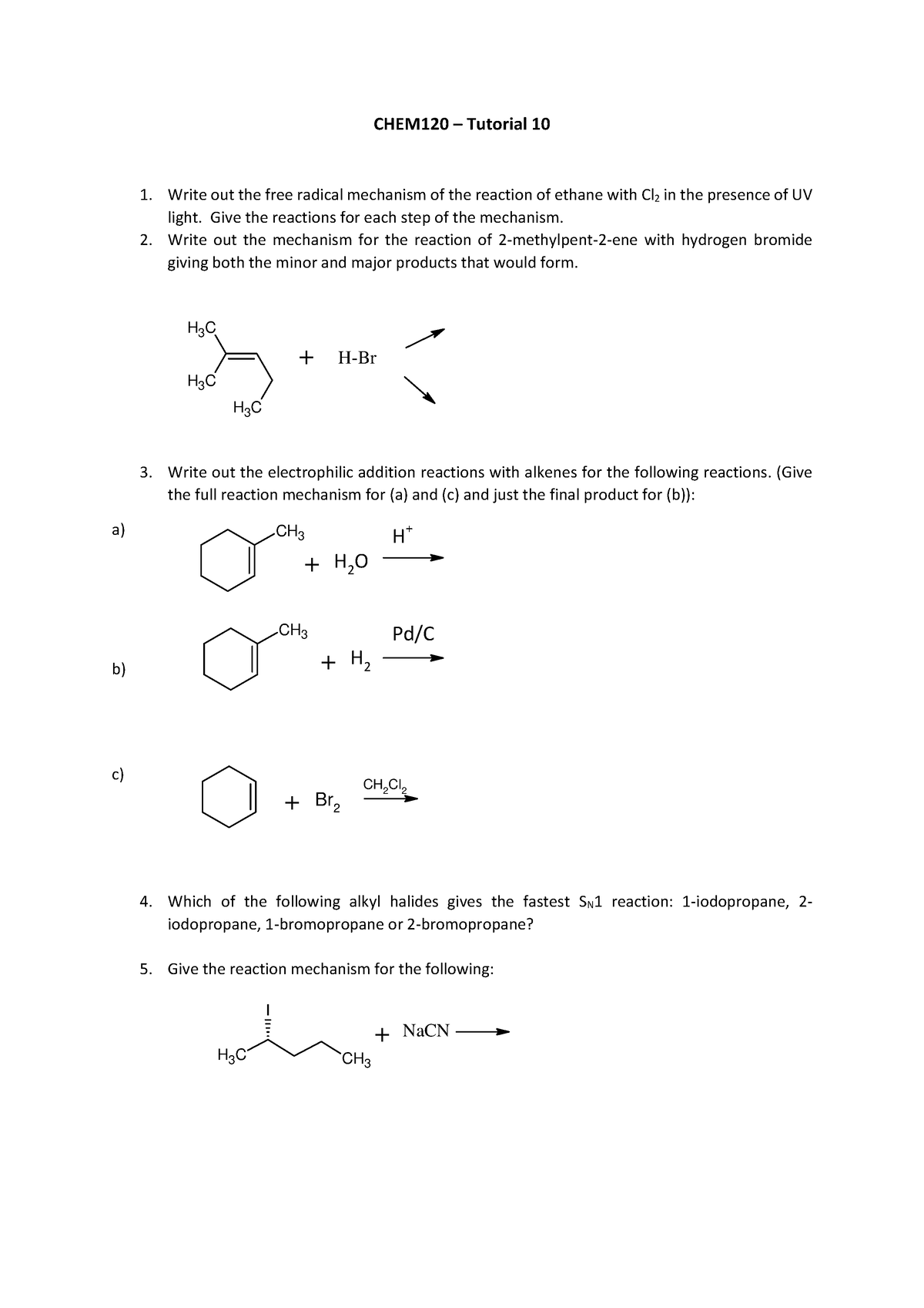 Tutorial 10 Questions - Chem120 – Tutorial 10 1. Write Out The Free 