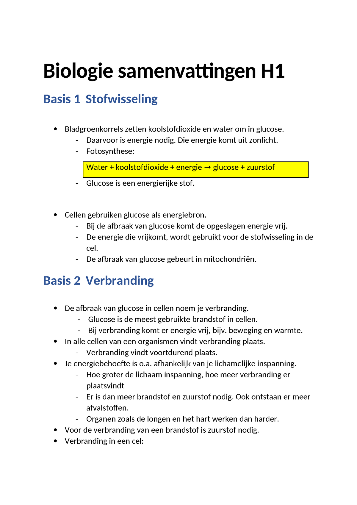 Biologie Samenvattingen Thema 1 - Biologie Samenvattingen H Basis 1 ...