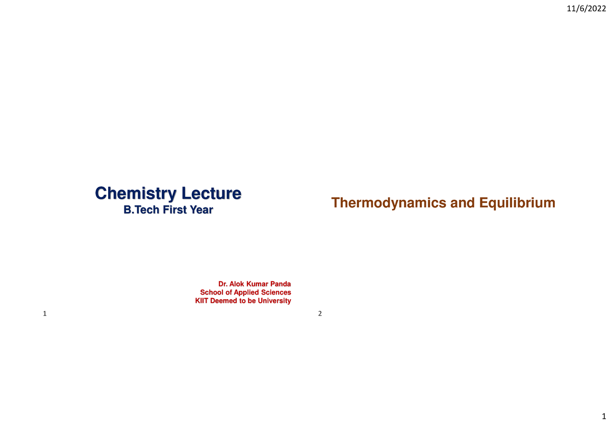 B.Tech Chemistry Lecture Slides Thermodynamics - Chemistry Lecture B ...