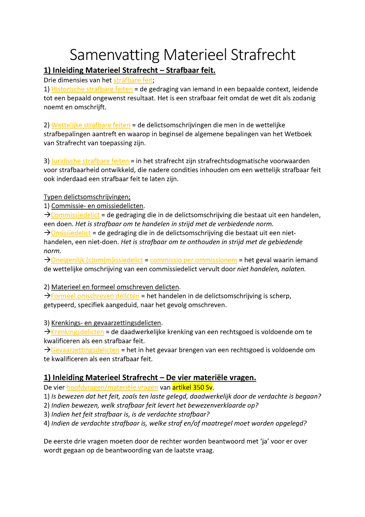 Samenvatting Materieel Strafrecht - UvA - Studeersnel