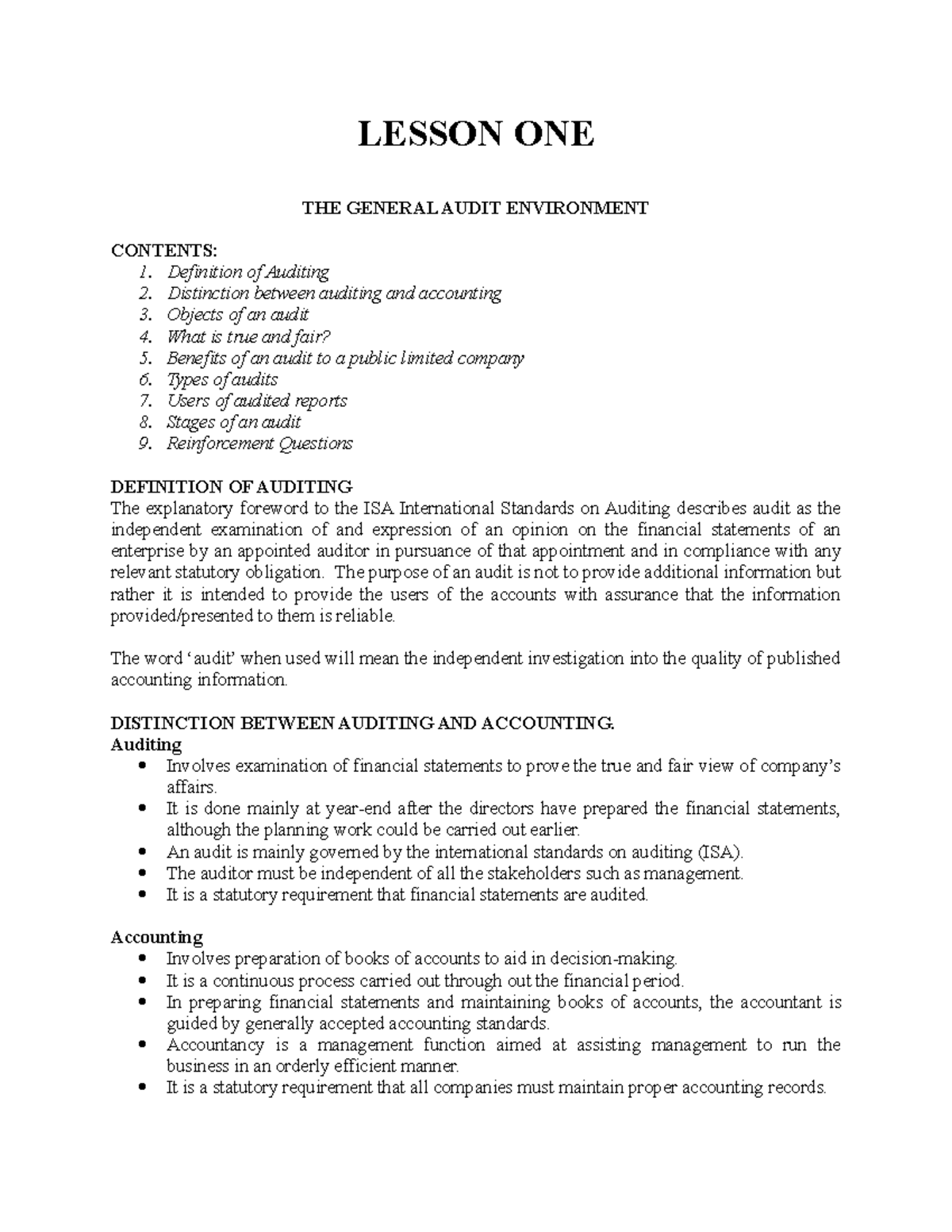 Lesson ONE - LESSON ONE THE GENERAL AUDIT ENVIRONMENT CONTENTS ...