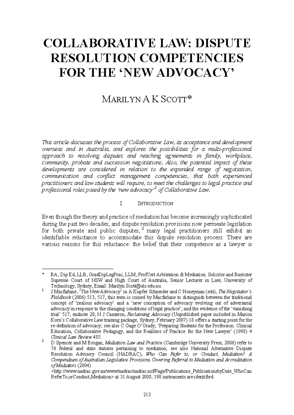 Collaborative LAW - note - COLLABORATIVE LAW: DISPUTE RESOLUTION ...