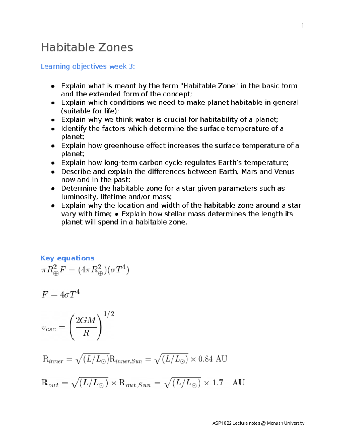 Week 3 Habitable zones Habitable Zones Learning objectives week 3