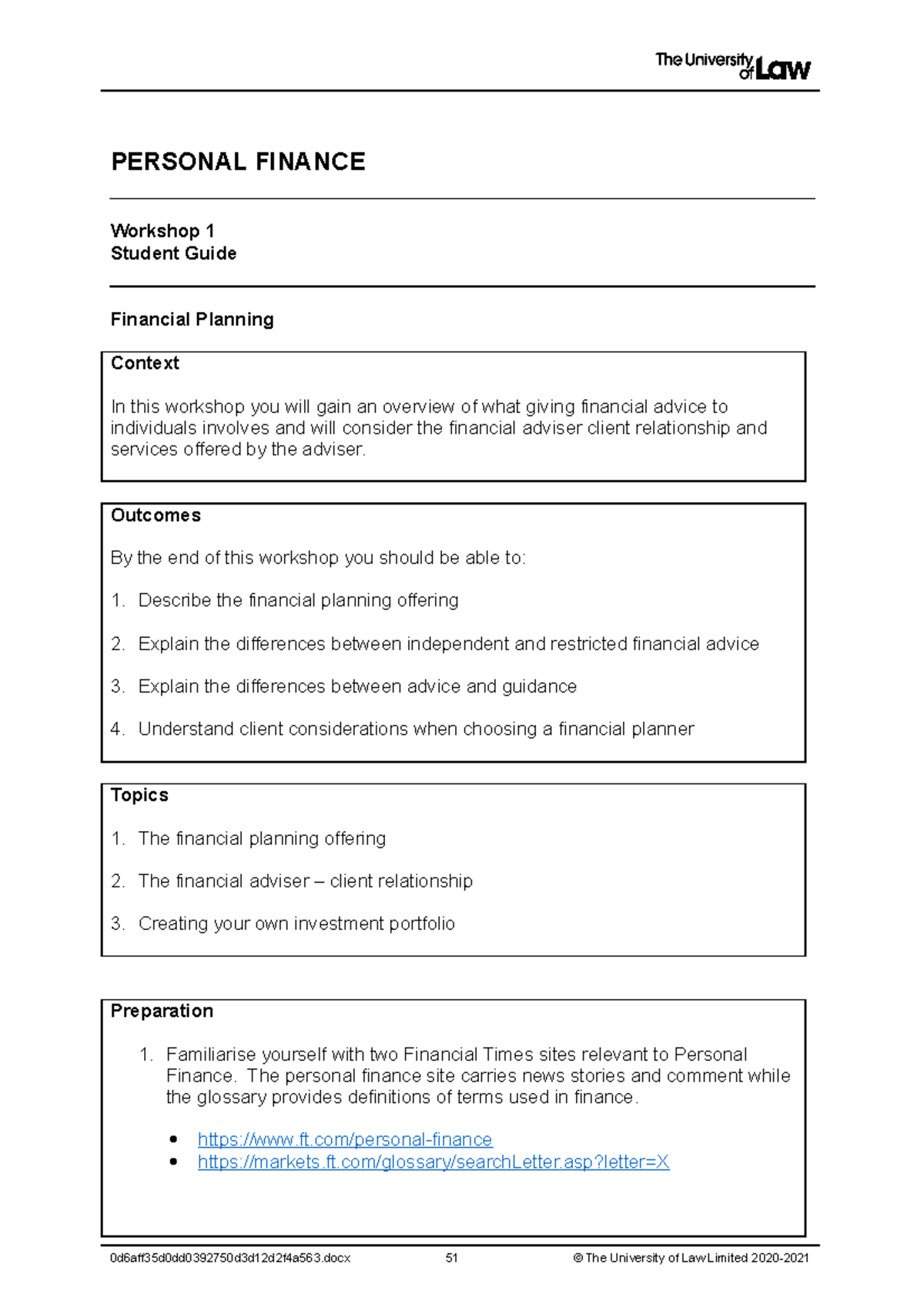 WS1.PF - Lecture notes 1 - PERSONAL FINANCE Workshop 1 Student Guide ...