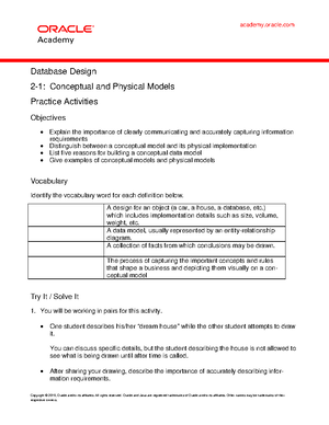 DD 1 2 Practice - Copyright © 2019 , Oracle and/or its affiliates. All ...