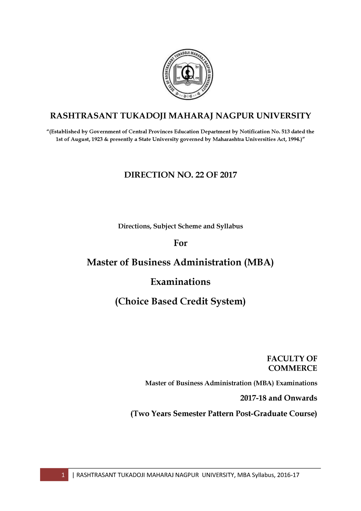 MBA CBCS Syllabus - RASHTRASANT TUKADOJI MAHARAJ NAGPUR UNIVERSITY ...