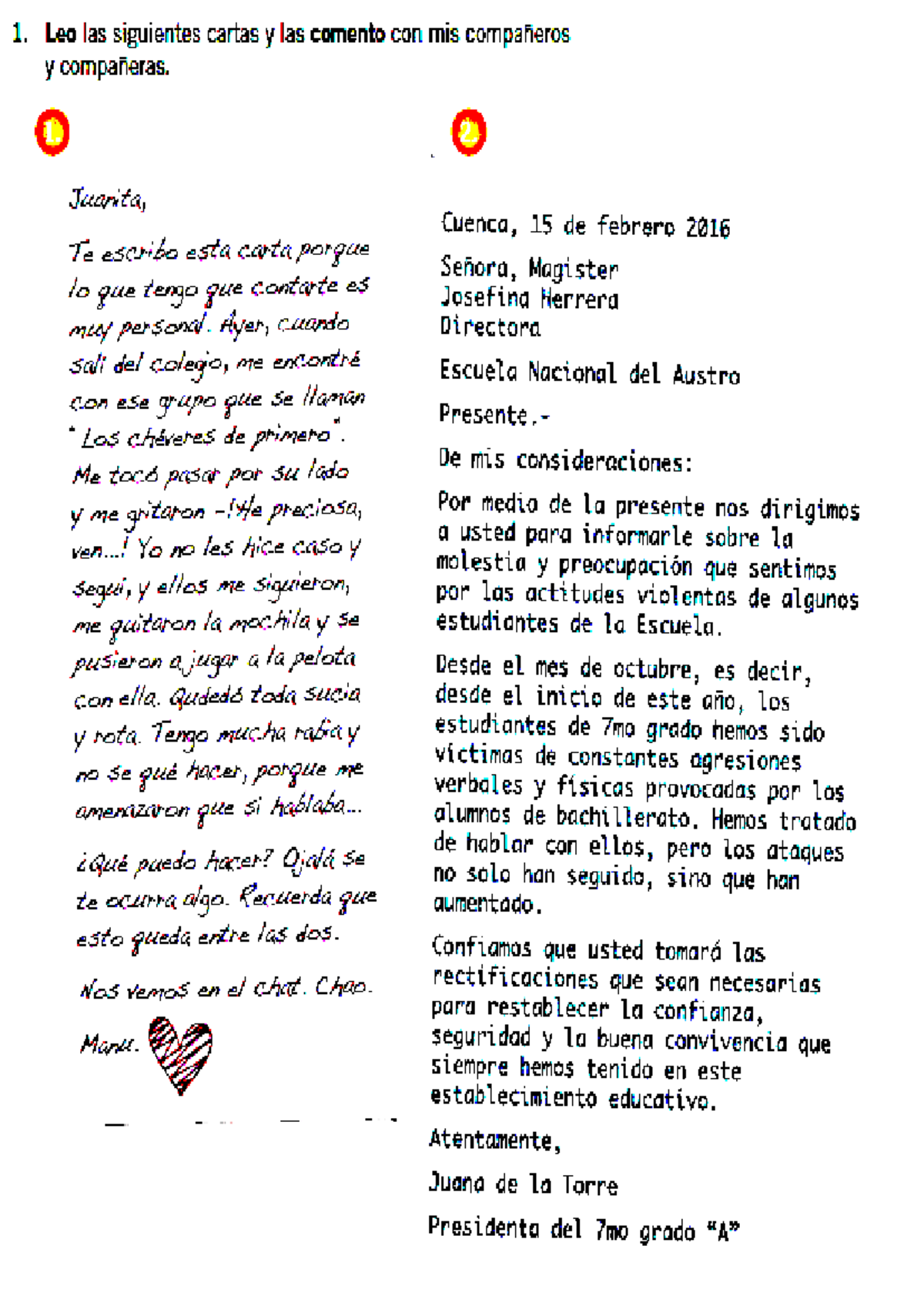 LA Carta 1 - Hoja de trabajo para practicar - lengua y mate - Studocu