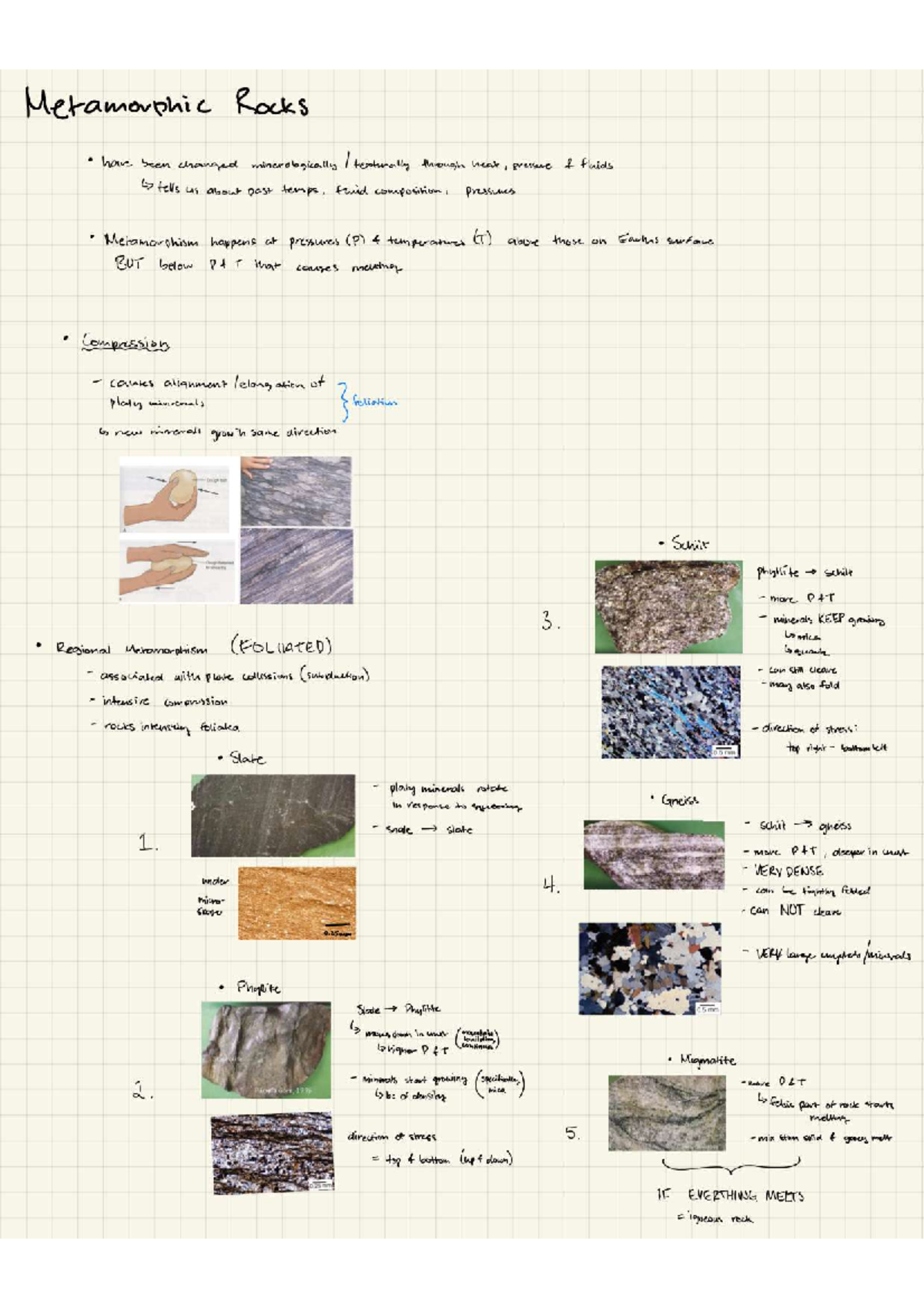 Metamorphic Rocks - that lauses melting Compression causes alignment ...